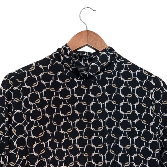 NWT Adrienne Vittadini Women's Blouse B&W Geometric High-Neck Banded Waist Sz - Picture 4 of 14